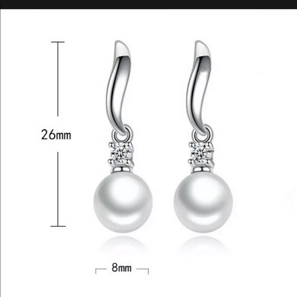 New Elegant 925 Silver White Pearl  Drop Earrings - Picture 2 of 6